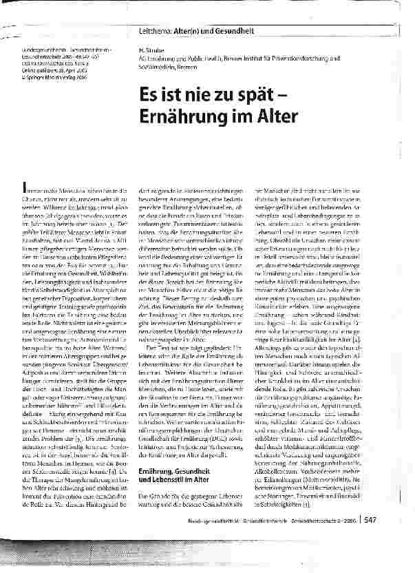 Vorschauseite 1: Es ist nie zu spät - Ernährung im Alter