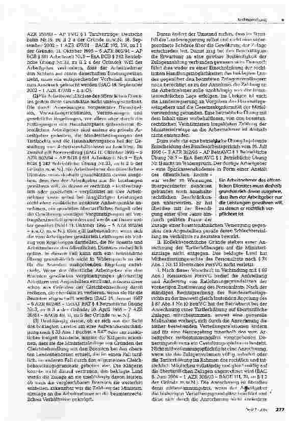 Vorschauseite 4: Abbau einer Ministerialzulage; betriebliche Übung im öffentlichen Dienst