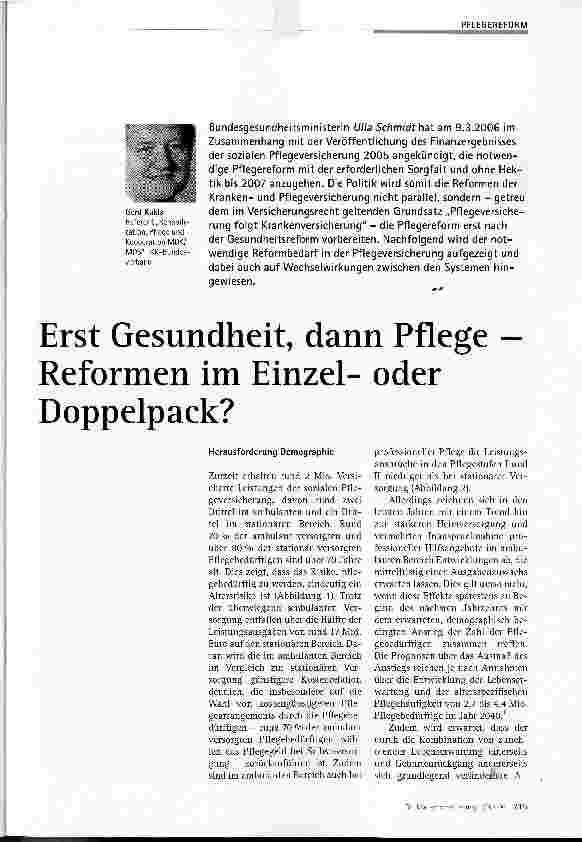 Vorschauseite 1: Erst Gesundheit, dann Pflege - Reformen im Einzeloder Doppelpack?