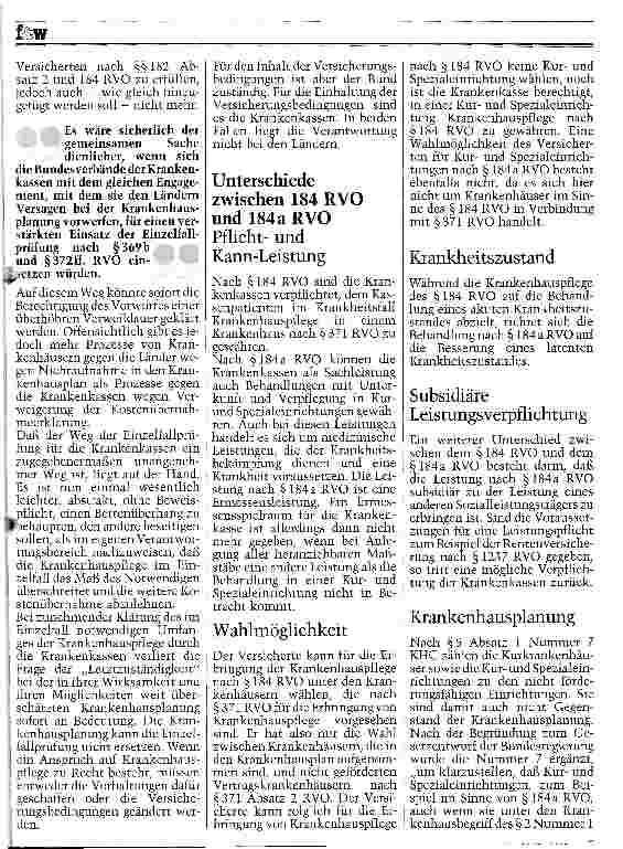 Vorschauseite 2: Aus der Sicht der Länder: Paragraph 184 a RVO Freie Bahn den Kurund Spezialeinrichtungen?