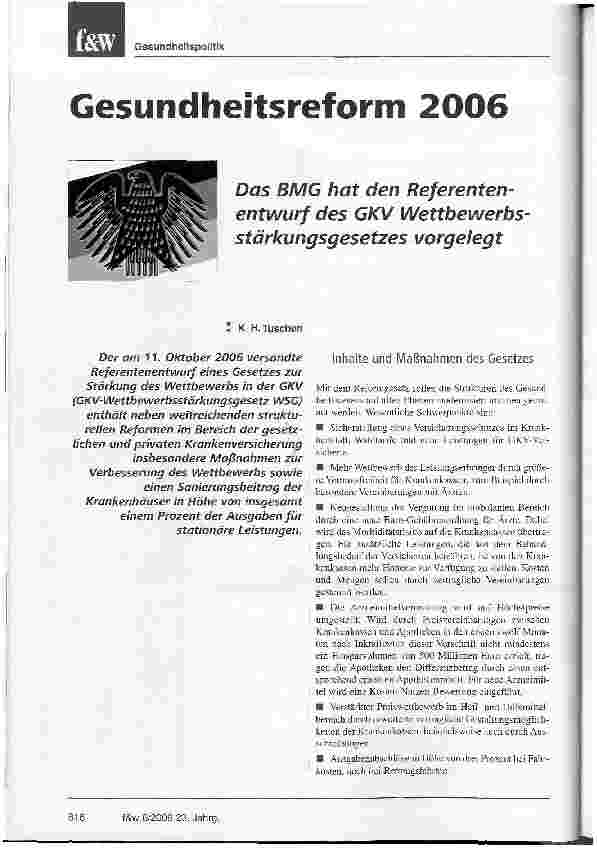 Vorschauseite 1: Gesundheitsreform 2006
