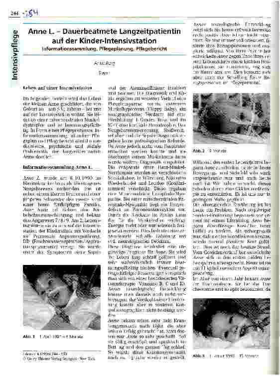 Vorschauseite 1: Anne L. - Dauerbatmete Langzeitpatientin auf der Kinderintensivstation Informationssammlung, Pflegepplanung, Pflegebericht
