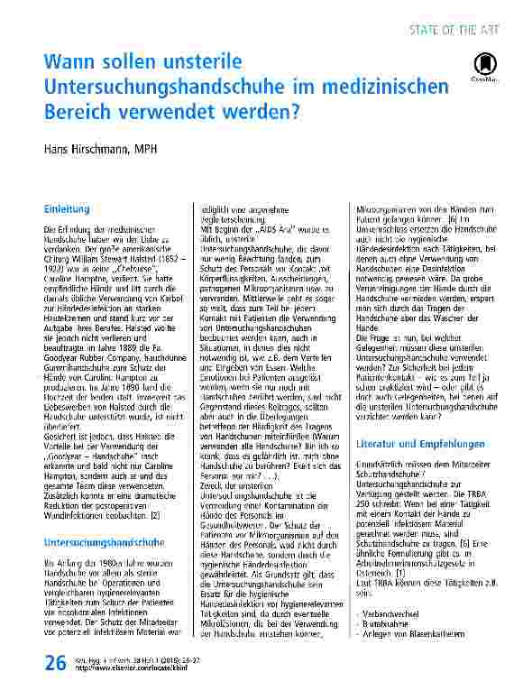 Vorschauseite 1: Wann sollen unsterileUntersuchungshandschuhe im medizinischen Bereich verwendet werden?