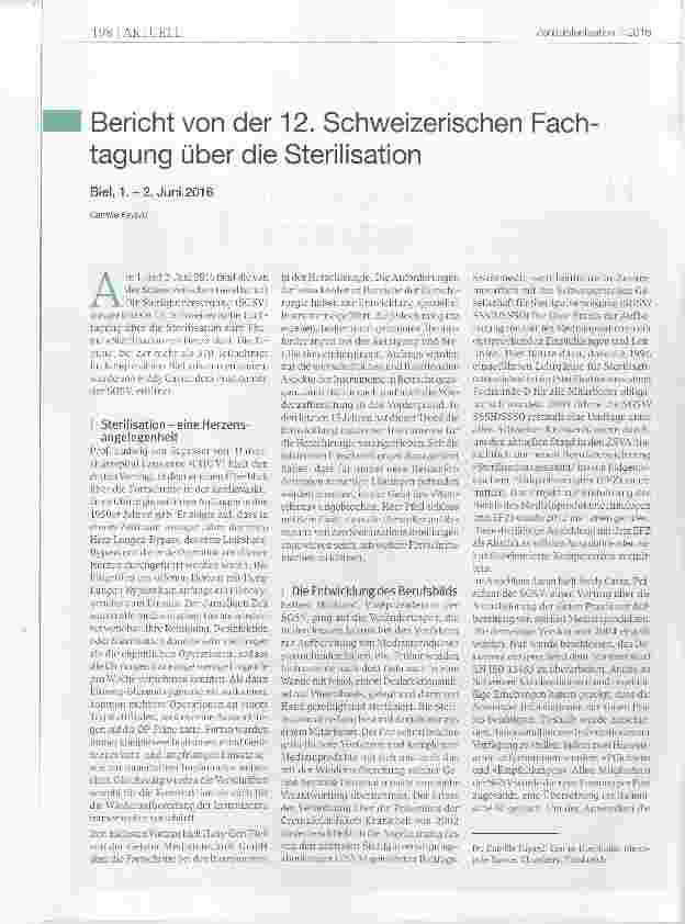 Vorschauseite 1: Bericht von der 12. Schweizerischen Fachtagung über die Sterilisation Biel, 1.-2. Juni 2016