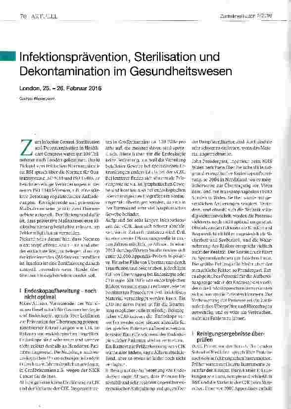 Vorschauseite 1: Infektionsprävention, Sterilisation und Dekontamination im GesundheitswesenLondon, 25. - 26. Februar 2016