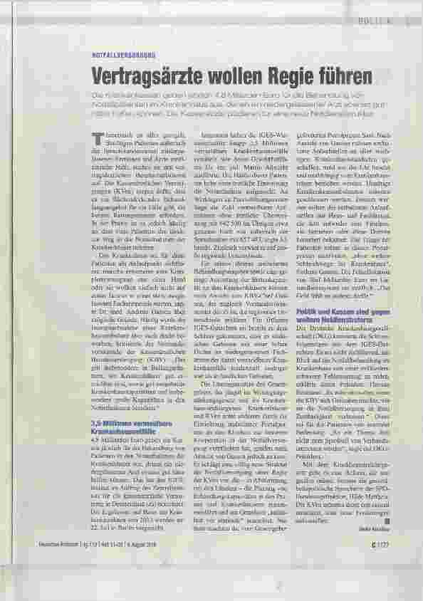 Vorschauseite 1: Vertragsärzte wollen Regie führen