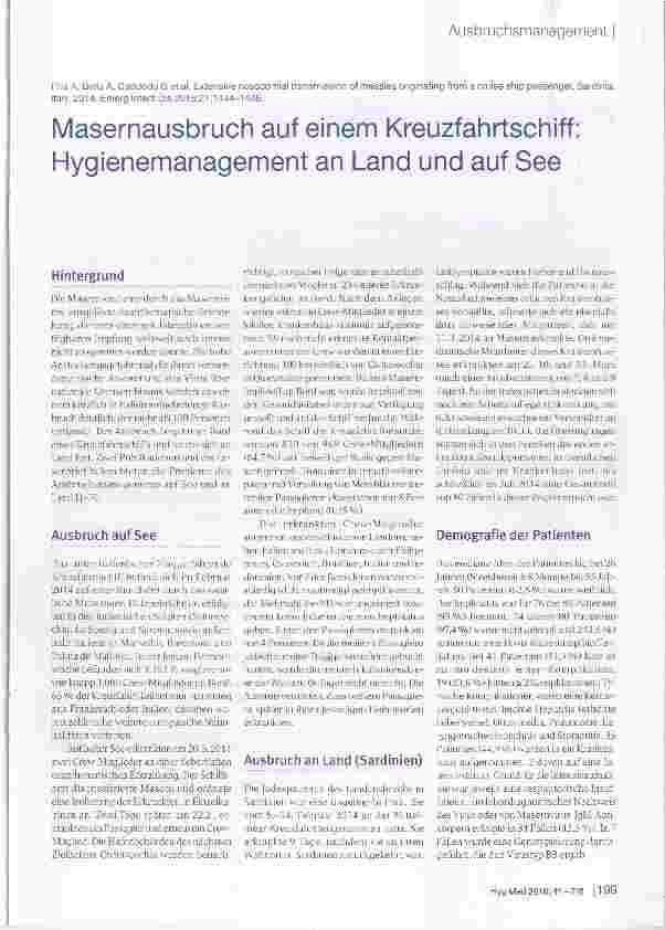 Vorschauseite 1: Masernausbruch auf einem Kreuzfahrtschiff: Hygienemanagement an Land und auf See
