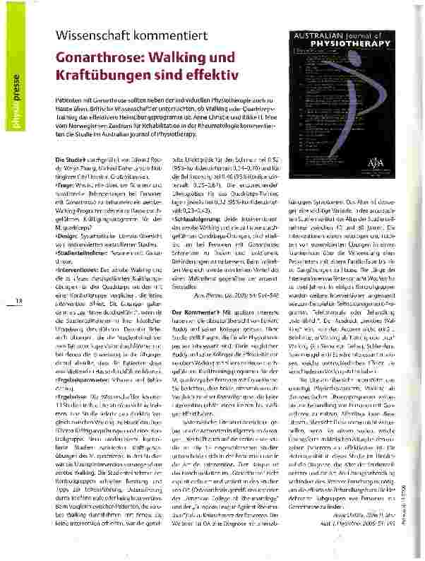 Vorschauseite 1: Gonarthrose: Walking und Kraftübungen sind effektivWissenschaft kommentiert