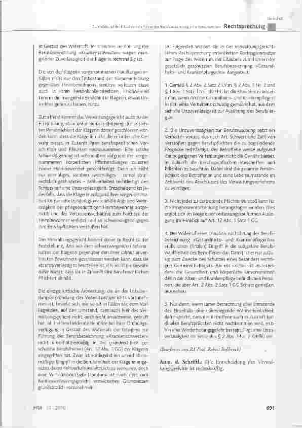 Vorschauseite 6: Zum Widerruf der Erlaubnis zum Führen der Berufsbezeichnung »Krankenschwester«
