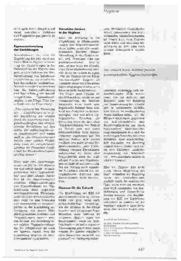 Vorschauseite 2: Die Empfehlung des RKI zur Infektionsprävention in HeimenAus der Sicht des öffentlichen Gesundheitsdienstes