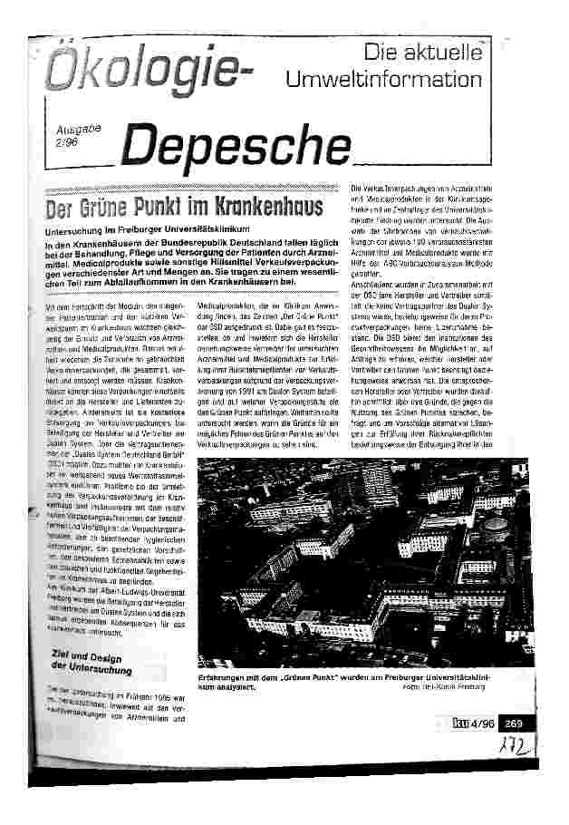 Vorschauseite 1: Der grüne Punkt im Krankenhaus Untersuchung im Freiburger Universitätsklinikum