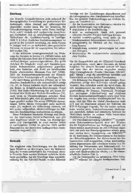 Vorschauseite 2: Geriatrie in Bayern-Datenbank (GiB-DAT)Konzept, Struktur und Ergebnisse der Implementation (Teil I)