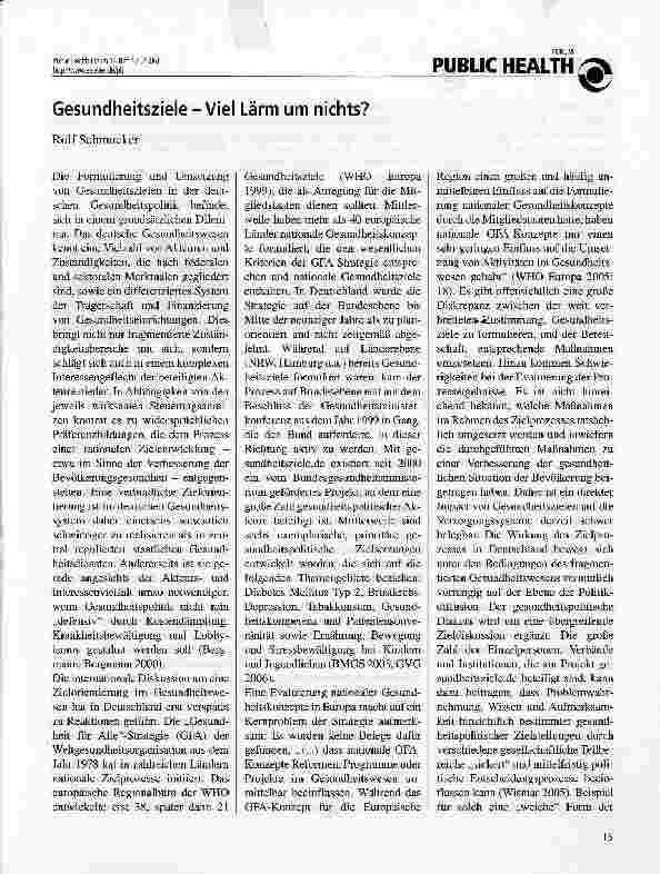 Vorschauseite 1: Gesundheitsziele-Viel Lärm um nichts?