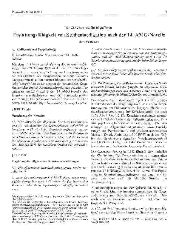 Vorschauseite 1: Erstattungsfähigkeit von Studienmedikation nach der 14. AMG-Novelle