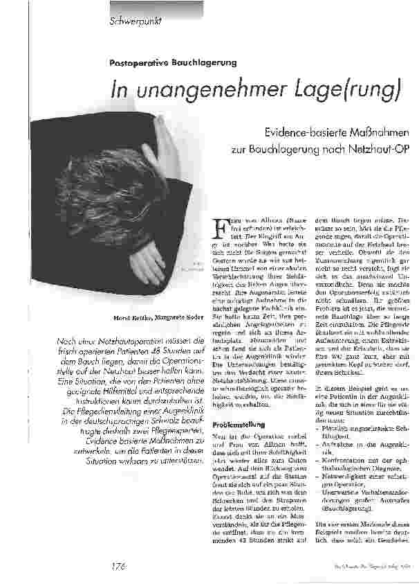 Vorschauseite 1: In unangenehmer Lage(rung)Evidence-basierte Maßnahmen zur Bauchlagerung nach Netzhaut-OP