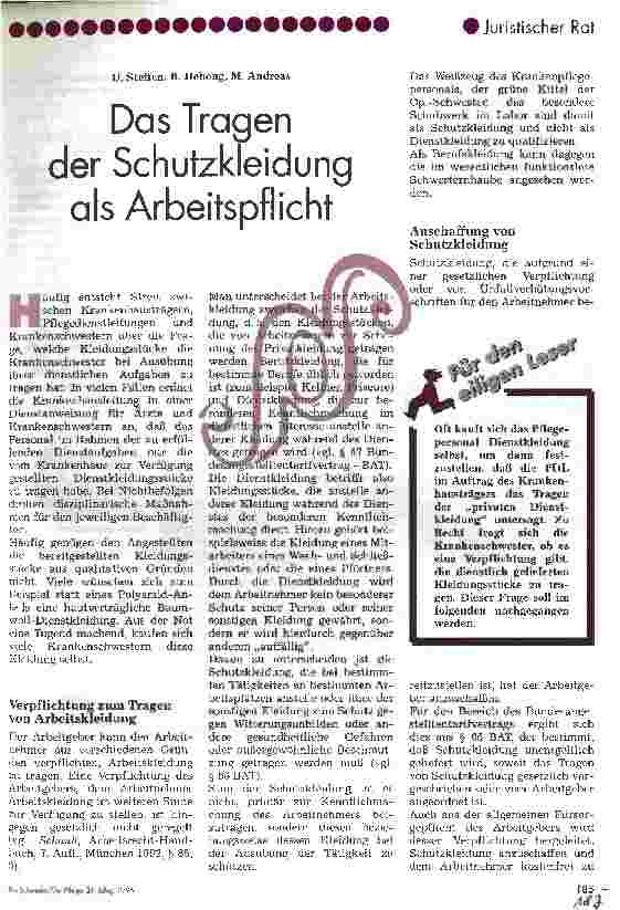 Vorschauseite 1: Das Tragen von Schutzkleidung als Arbeitspflicht