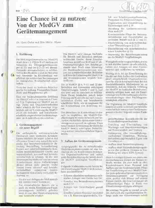 Vorschauseite 1: Eine Chance ist zu nutzen: Von der MedGV zum Gerätemanagement