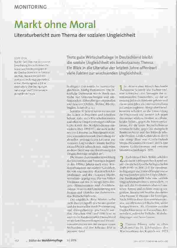 Vorschauseite 1: Markt ohne Moral Literaturbericht zum Thema der sozialen Ungleichheit