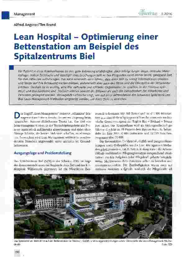 Vorschauseite 1: Lean Hospital - Optimierung einer Bettenstation am Beispiel des Spitalzentrums Biel