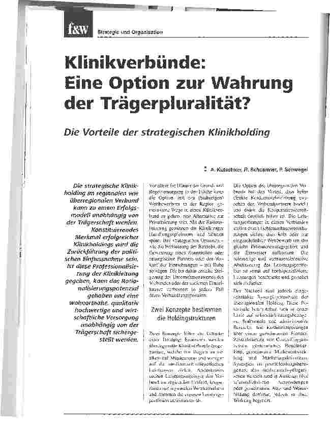 Vorschauseite 1: Klinikverbünde:Eine Option zur Wahrung der Trägerpluralität?