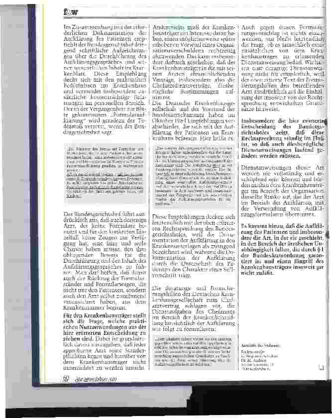 Vorschauseite 2: Bundesgerichtshof gegen übertriebene Formularaufklärung Urteil vom 8.Januar 1985