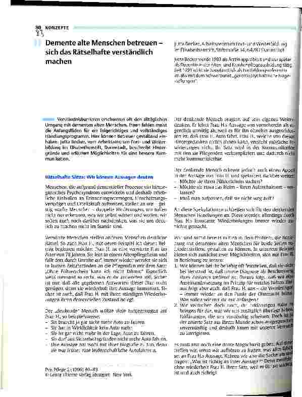 Vorschauseite 1: Demente alte Menschen betreuen - sich das Rätselhafte verständlich machen