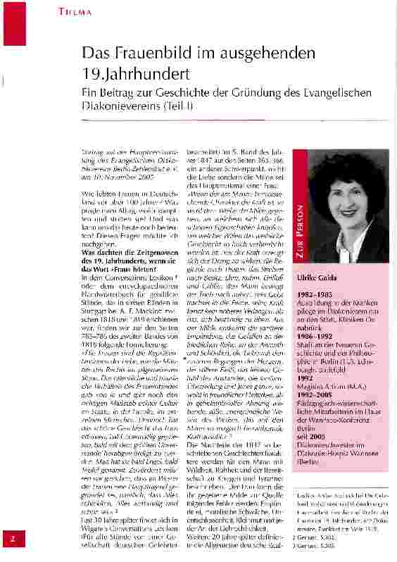 Vorschauseite 1: Das Frauenbild im ausgehenden 19. JahrhundertEin Beitrag zur Geschichte der Gründung des Evangelischen Diakonievereins (Teil I)