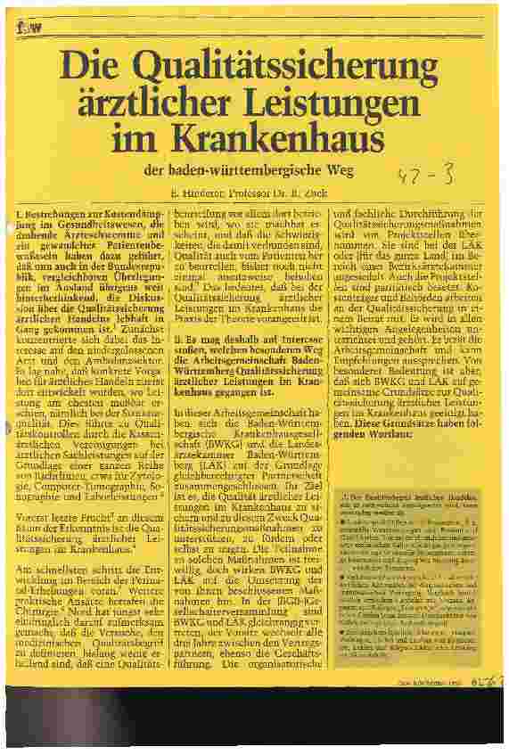 Vorschauseite 1: Die Qualitätssicherung ärztlicher Leistungen im Krankenhaus der Baden-Württembergische Weg