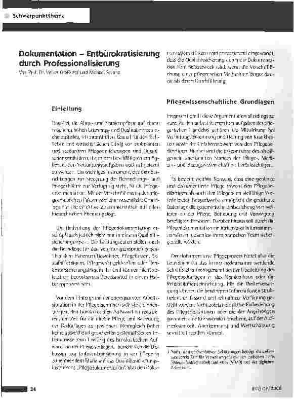 Vorschauseite 1: Dokumentation - Entbürokratisierung durch Professionalisierung