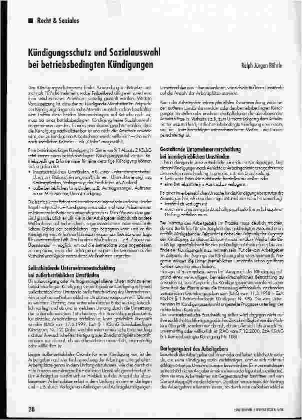 Vorschauseite 1: Kündigungsschutz und Sozialauswahl bei betriebsbedingten Kündigungen