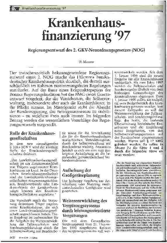 Vorschauseite 1: Krankenhausfinanzierungsgesetz ´97 Regierungsentwurf des 2. GKV-Neuordnungsgesetzes (NOG)