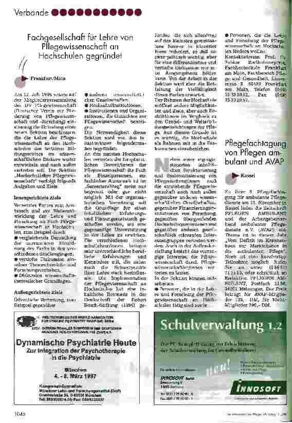 Vorschauseite 1: Fachgesellschaft für Lehre von Pflegewissenschaft an Hochschulen gegründet