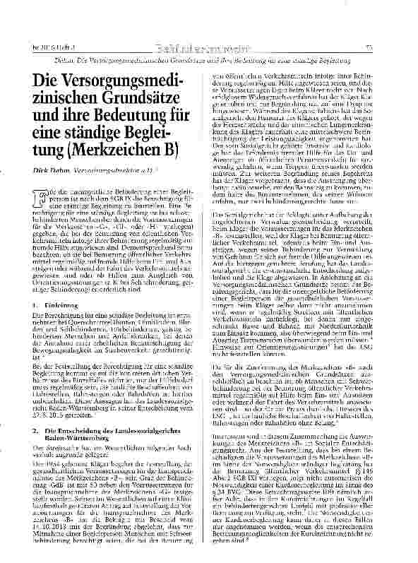 Vorschauseite 1: Die Versorgungsmedizinischen Grundsätze und ihre Bedeutung für eine ständige Begleitung (Merkzeichen B)