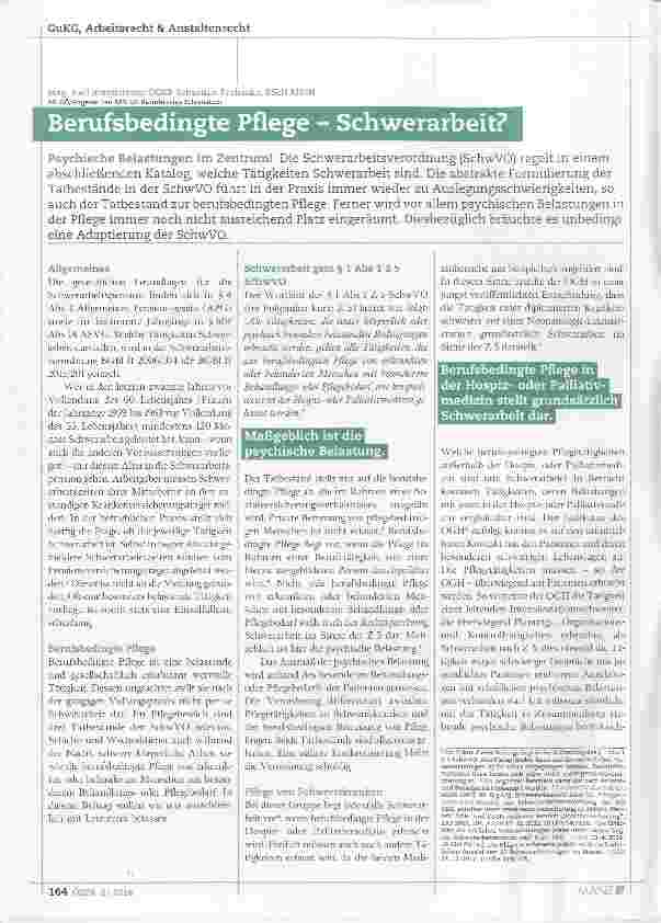 Vorschauseite 1: Berufsbedingte Pflege Schwerarbeit?