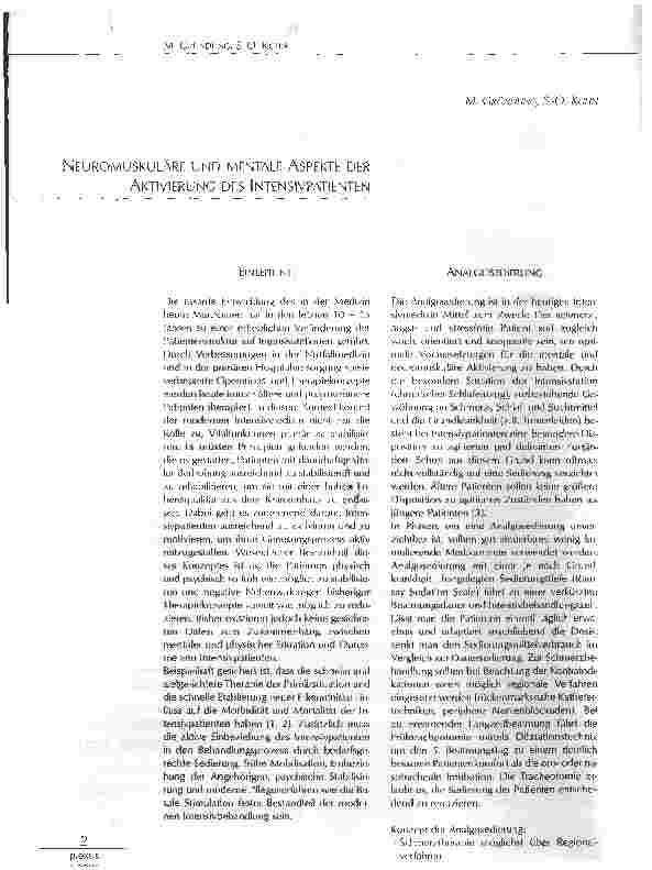 Vorschauseite 1: NEUROMUSKULÄRE UND MENTALE ASPEKTE DER AKTIVIERUNG DES INTENSIVPATIENTEN