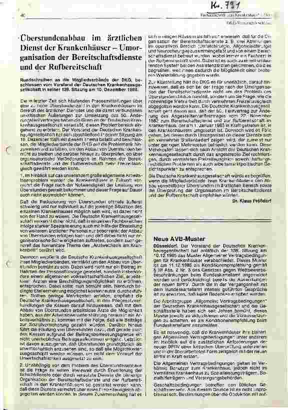 Vorschauseite 1: Überstundenabbau im ärztlichen Dienst der KH,- Umorganisation des Bereitschaftsdienstes
