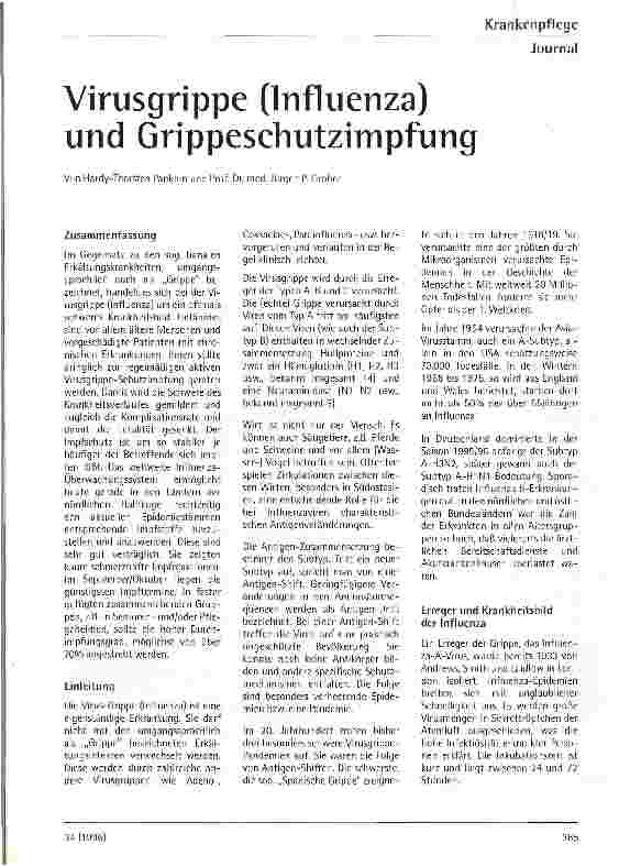 Vorschauseite 1: Virusgrippe (Influenza) und Grippeschutzimpfung