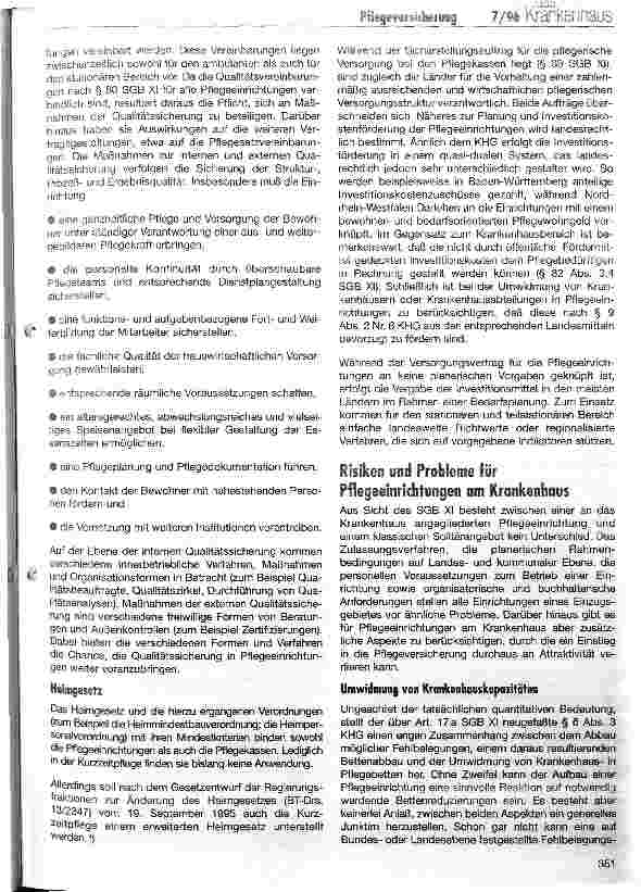 Vorschauseite 5: Chancen und Risiken des Pflege-Versicherungsgesetzes für das Krankenhaus