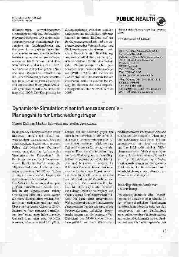 Vorschauseite 1: Dynamische Simulation einer Influenzapandemie Planungshilfe für Entscheidungsträger