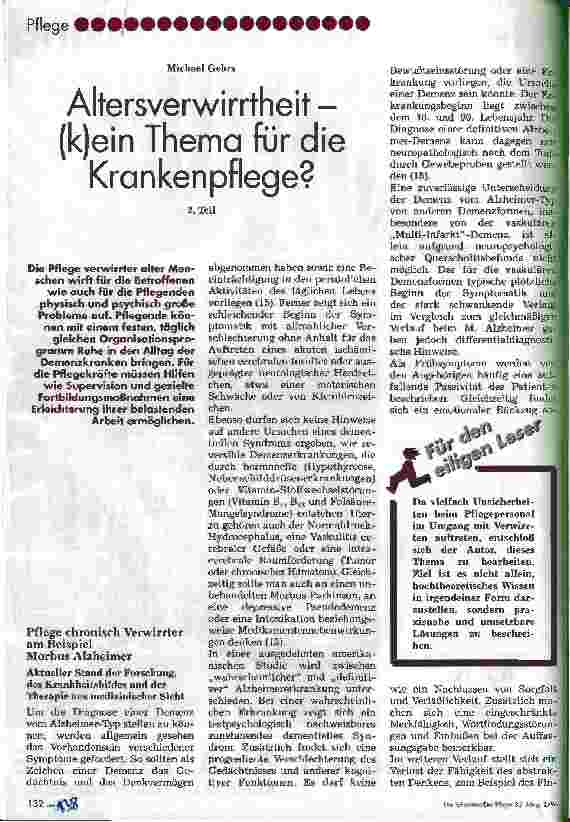 Vorschauseite 1: Altersverwirrtheit - (k)ein Thema für die Krankenpflege? 2. Teil