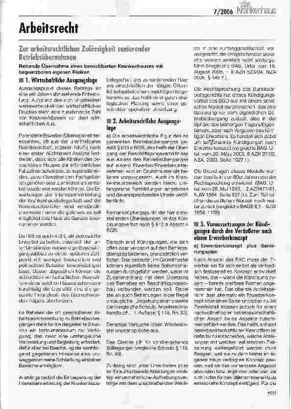 Vorschauseite 1: ArbeitsrechtZur arbeitsrechtlichen Zulässigkeit sanierender Betriebsübernahmen