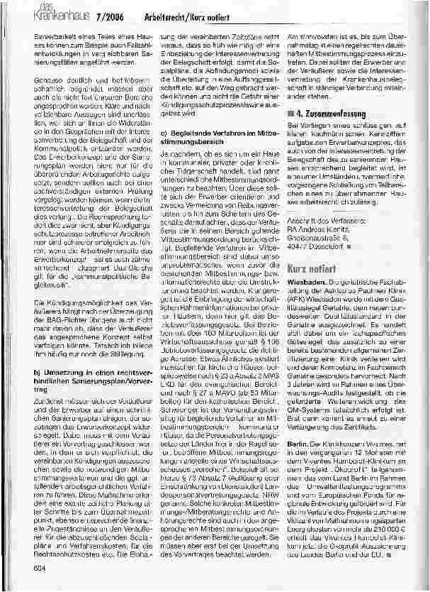 Vorschauseite 2: ArbeitsrechtZur arbeitsrechtlichen Zulässigkeit sanierender Betriebsübernahmen
