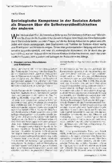 Vorschauseite 1: Soziologische Kompetenz in der Sozialen Arbeit als Staunen über die Selbstverständlichkeiten der anderen