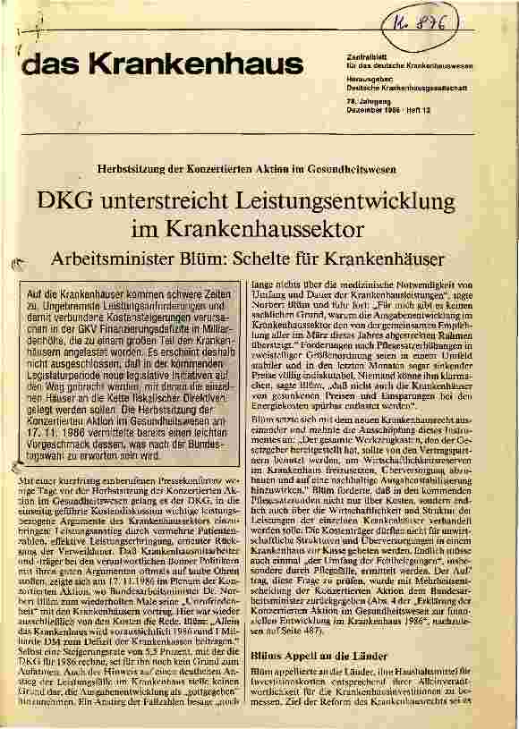 Vorschauseite 1: DKG unterstreicht Leistungsentwicklung im Krankenhaussektor Herbstsitzung