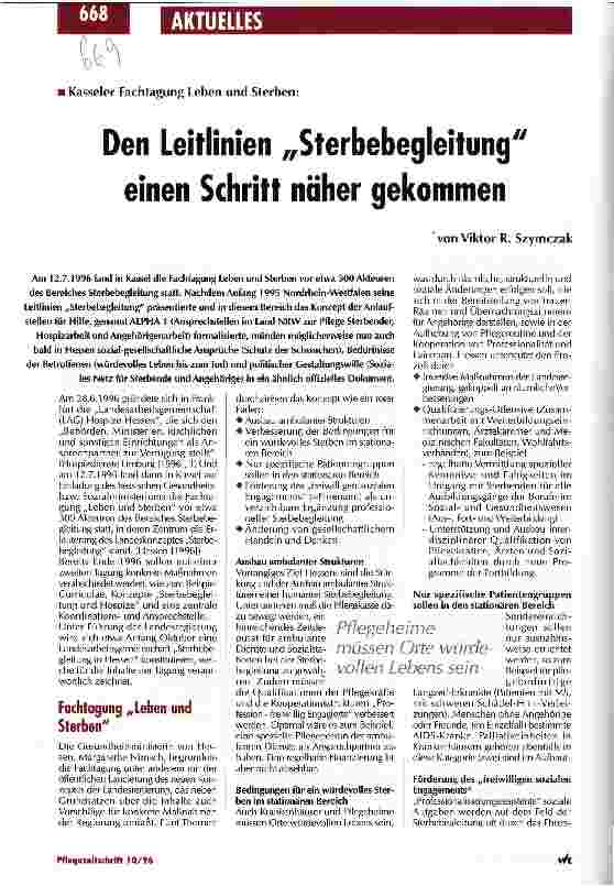 Vorschauseite 1: Den Leitlinien Sterbebegleitung einen Schritt näher gekommen Kasseler Fachtagung Leben und Sterben