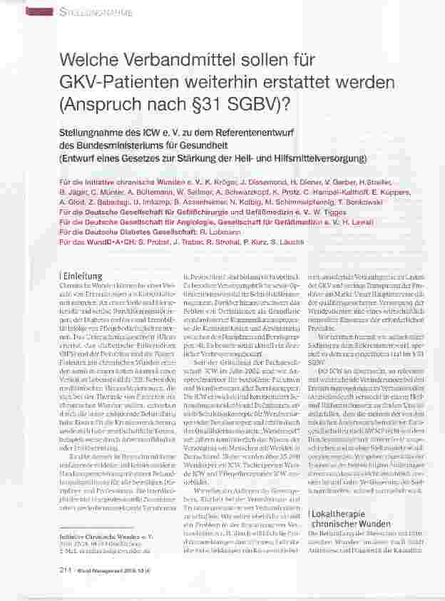 Vorschauseite 1: Welche Verbandmittel sollen für GKV-Patienten weiterhin erstattet werden (Anspruch nach §31 SGBV)?