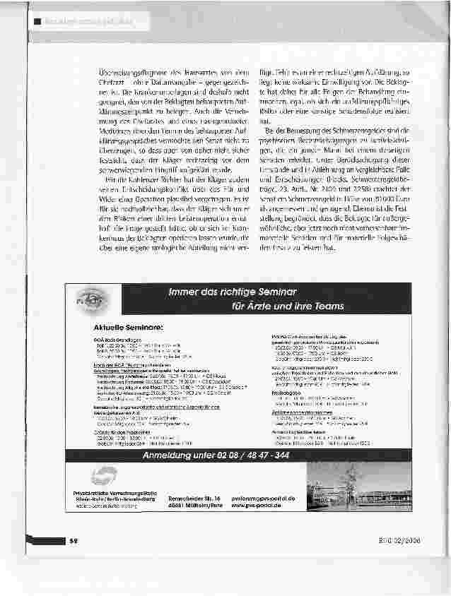 Vorschauseite 2: Rechtzeitigkeit der Aufklärung vor einer OperationOLG Koblenz vom 15.12.2005 (5 U 676/05)
