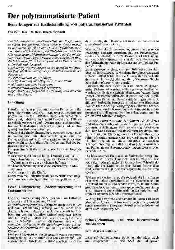 Vorschauseite 1: Der polytraumatisierte Patient Bemerkungen zur Erstbehandlung von polytraumatiesierten Patienten