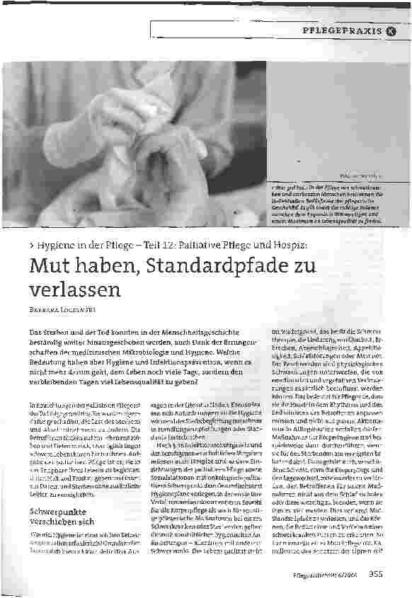 Vorschauseite 1: Mut haben, Standardpfade zu verlassenHygiene in der Pflege - Teil 12: Palliative Pflege und Hospiz: