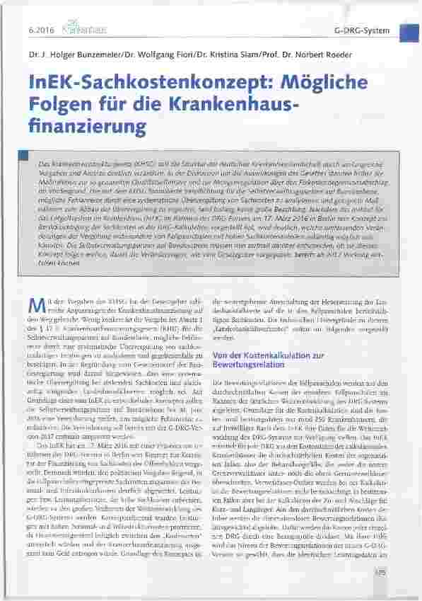 Vorschauseite 1: InEK-Sachkostenkonzept: Mögliche Folgen für die Krankenhausfinanzierung